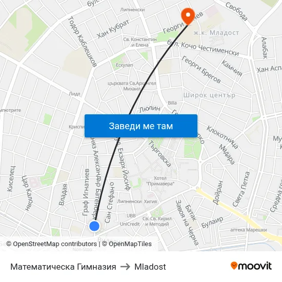 Математическа Гимназия to Mladost map