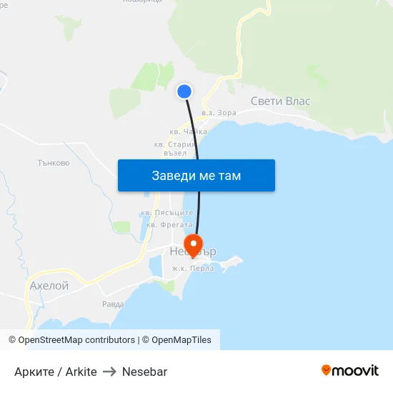 Арките / Arkite to Nesebar map