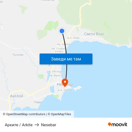Арките / Arkite to Nesebar map