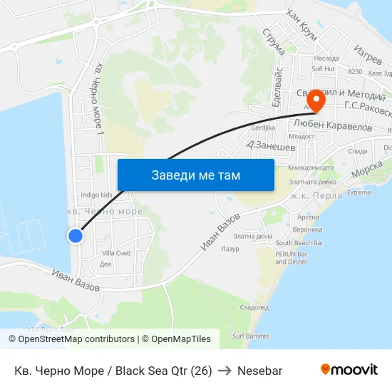 Кв. Черно Море / Black Sea Qtr (26) to Nesebar map