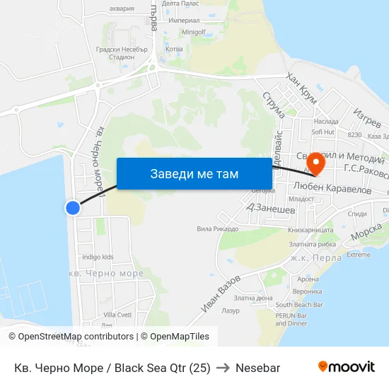 Кв. Черно Море / Black Sea Qtr (25) to Nesebar map