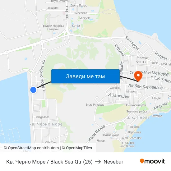 Кв. Черно Море / Black Sea Qtr (25) to Nesebar map