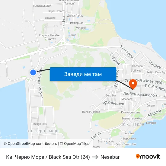 Кв. Черно Море / Black Sea Qtr (24) to Nesebar map