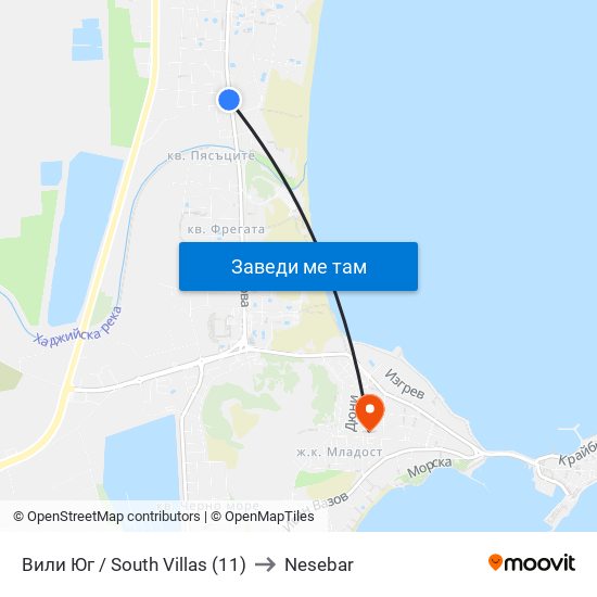 Вили Юг / South Villas (11) to Nesebar map
