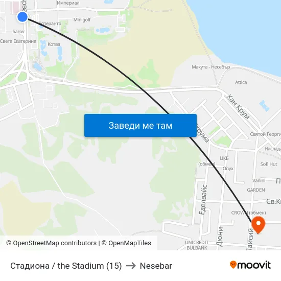 Стадиона / the Stadium (15) to Nesebar map