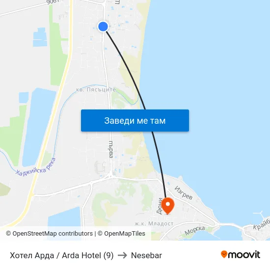 Хотел Арда / Arda Hotel (9) to Nesebar map