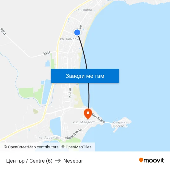 Център / Centre (6) to Nesebar map