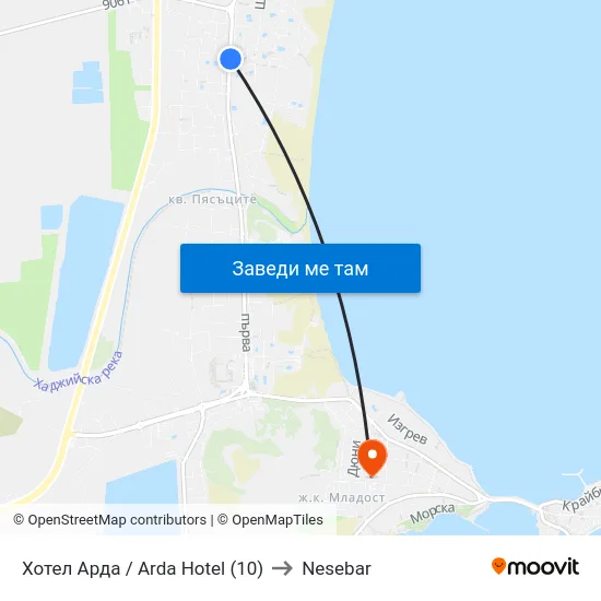 Хотел Арда / Arda Hotel (10) to Nesebar map