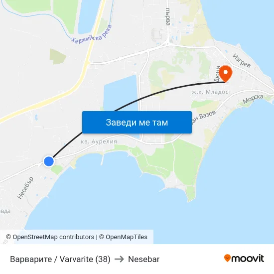 Варварите / Varvarite (38) to Nesebar map