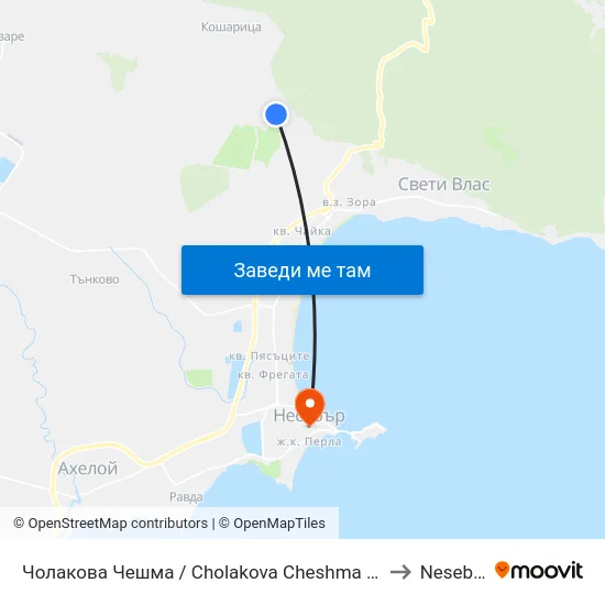 Чолакова Чешма / Cholakova Cheshma (44) to Nesebar map