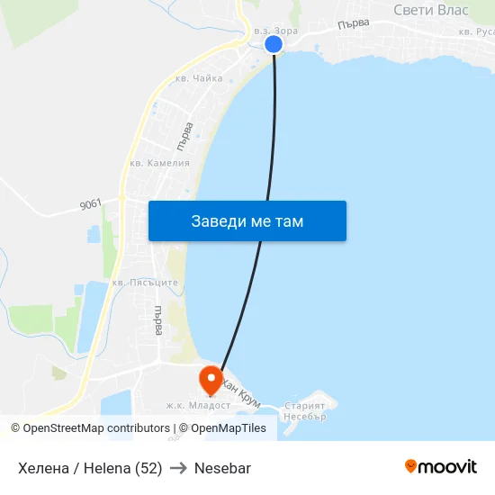 Хелена / Helena (52) to Nesebar map