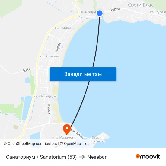 Санаториум / Sanatorium (53) to Nesebar map