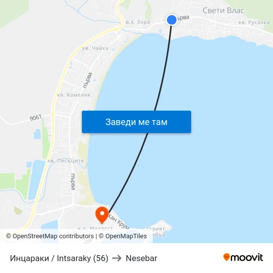 Инцараки / Intsaraky (56) to Nesebar map