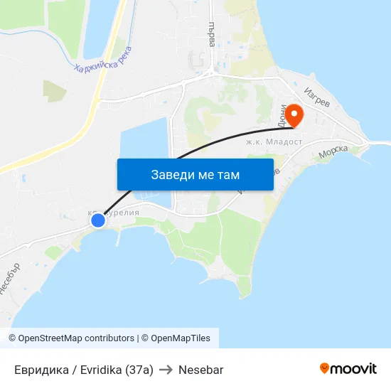 Евридика / Evridika (37a) to Nesebar map