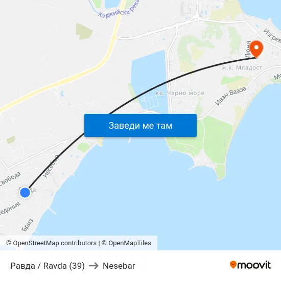 Равда / Ravda (39) to Nesebar map