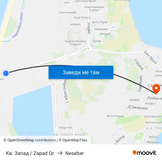 Кв. Запад / Zapad Qr. to Nesebar map