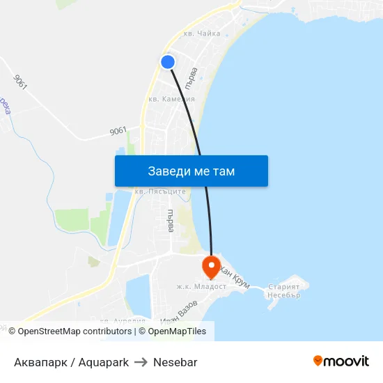 Аквапарк / Aquapark to Nesebar map