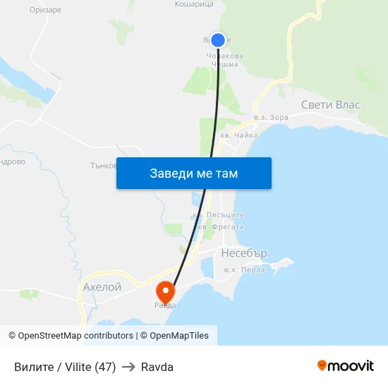 Вилите / Vilite (47) to Ravda map