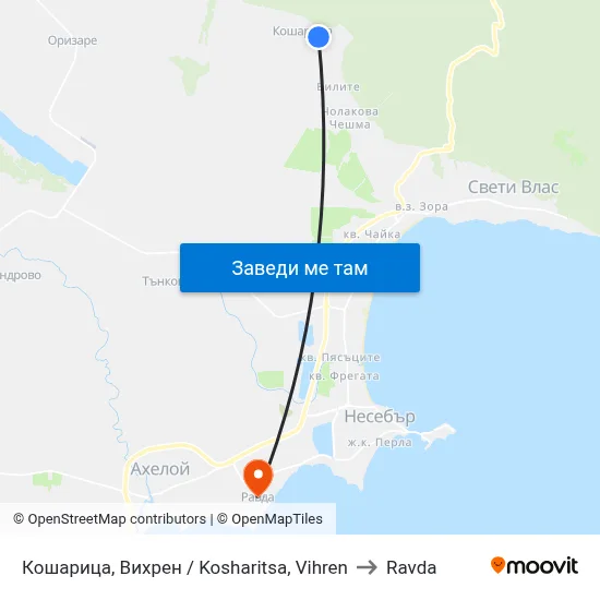 Кошарица, Вихрен / Kosharitsa, Vihren to Ravda map