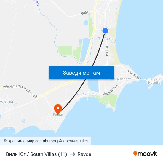 Вили Юг / South Villas (11) to Ravda map