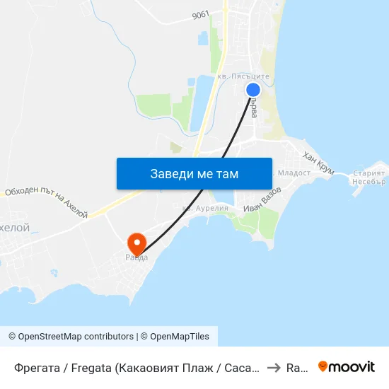 Фрегата / Fregata (Какаовият Плаж / Cacao Beach) (13) to Ravda map