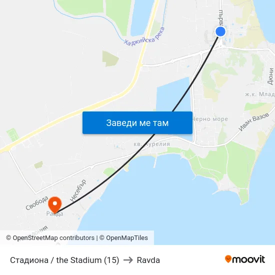 Стадиона / the Stadium (15) to Ravda map