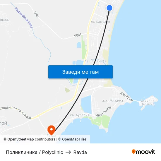 Поликлиника / Polyclinic to Ravda map