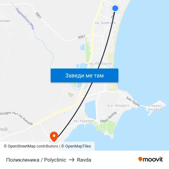 Поликлиника / Polyclinic to Ravda map