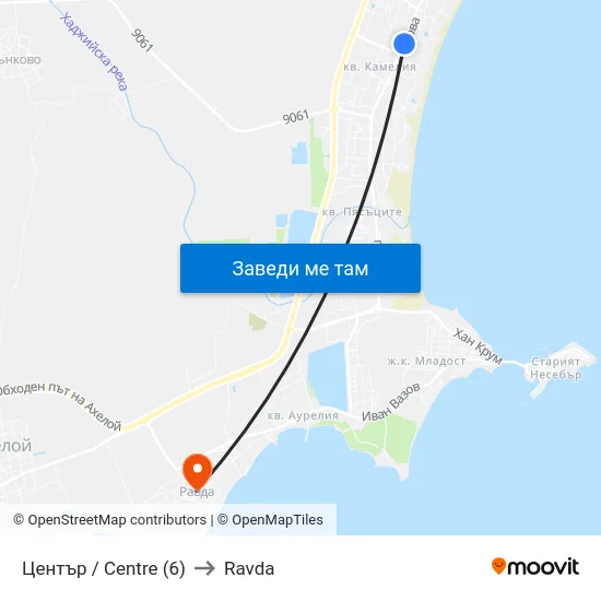 Център / Centre (6) to Ravda map