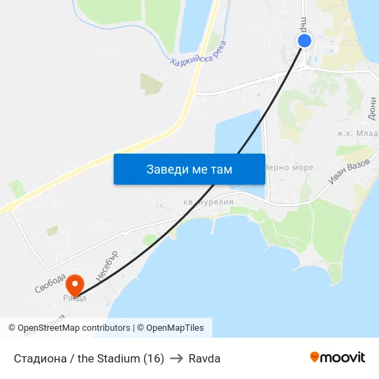 Стадиона / the Stadium (16) to Ravda map