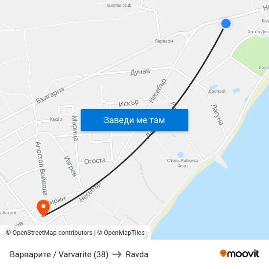 Варварите / Varvarite (38) to Ravda map