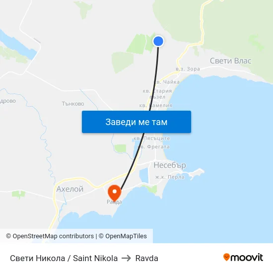 Свети Никола / Saint Nikola to Ravda map