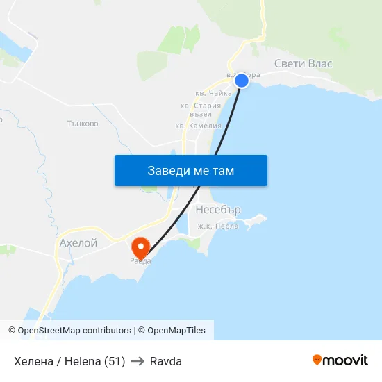 Хелена / Helena (51) to Ravda map
