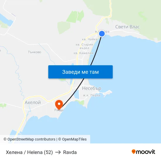 Хелена / Helena (52) to Ravda map