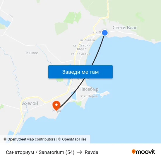 Санаториум / Sanatorium (54) to Ravda map