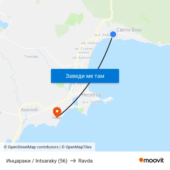 Инцараки / Intsaraky (56) to Ravda map