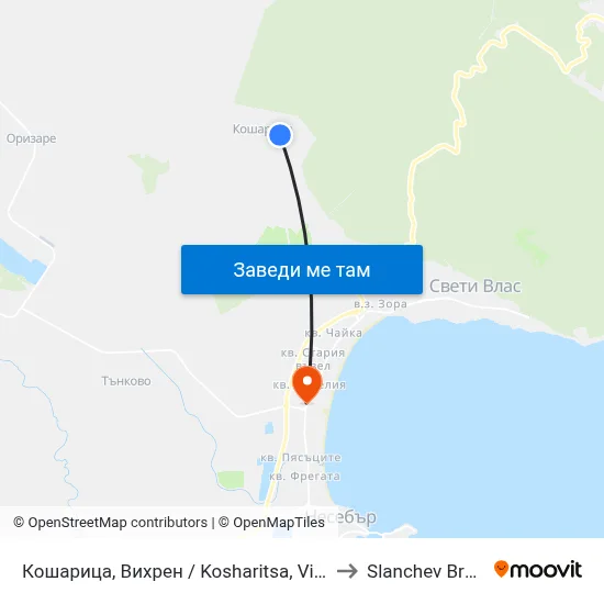 Кошарица, Вихрен / Kosharitsa, Vihren to Slanchev Bryag map