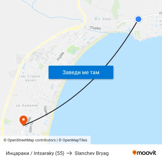 Инцараки / Intsaraky (55) to Slanchev Bryag map