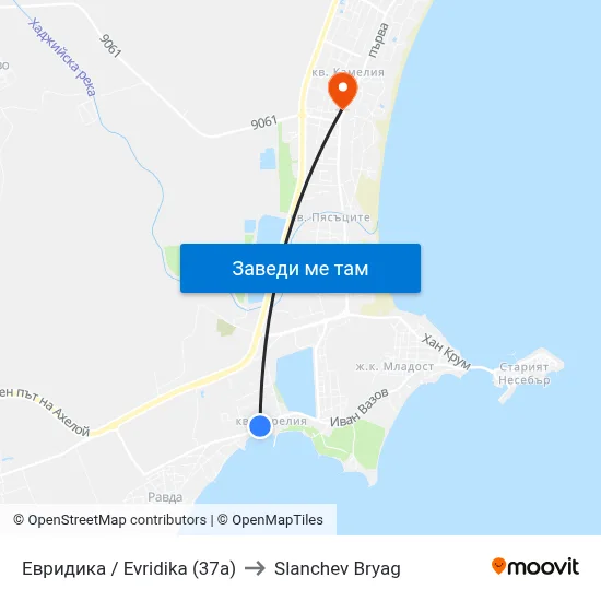 Евридика / Evridika (37a) to Slanchev Bryag map