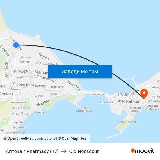 Аптека / Pharmacy (17) to Old Nessebur map