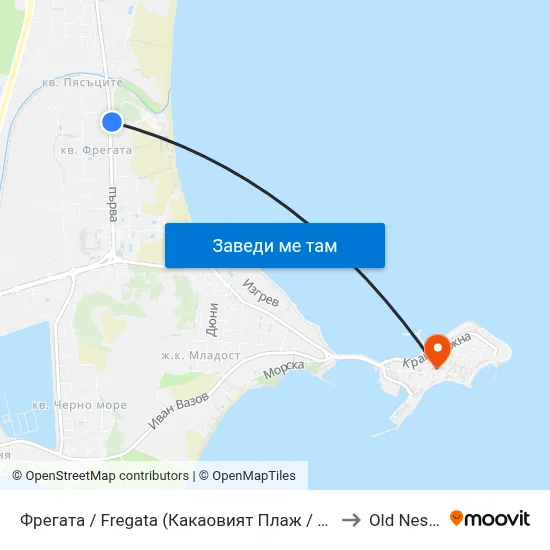 Фрегата / Fregata (Какаовият Плаж / Cacao Beach) (14) to Old Nessebur map