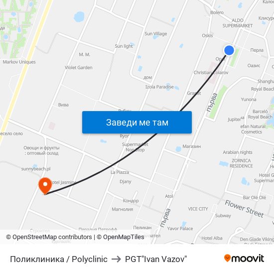 Поликлиника / Polyclinic to PGT"Ivan Vazov" map