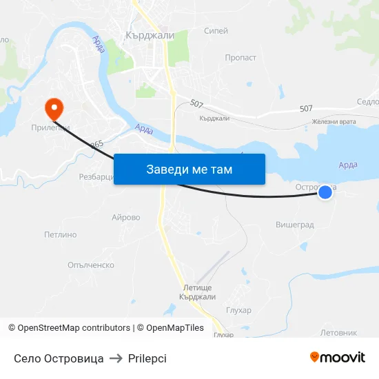 Село Островица to Prilepci map