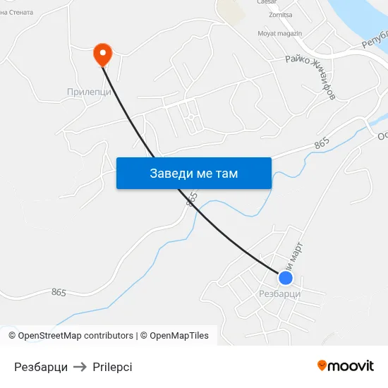 Резбарци to Prilepci map