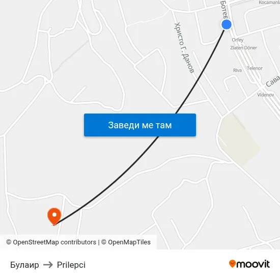 Булаир to Prilepci map