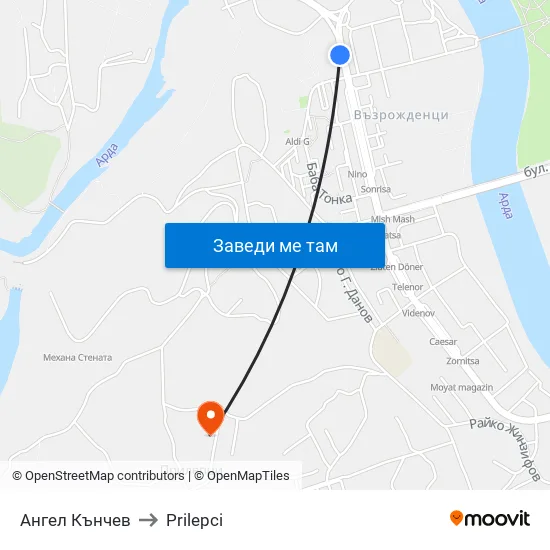 Ангел Кънчев to Prilepci map