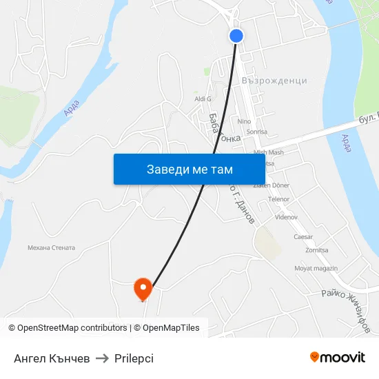 Ангел Кънчев to Prilepci map