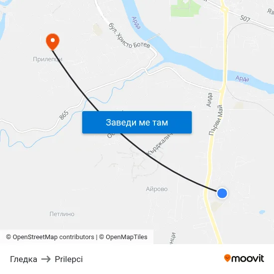 Гледка to Prilepci map