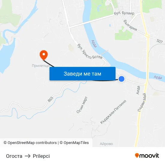 Огоста to Prilepci map