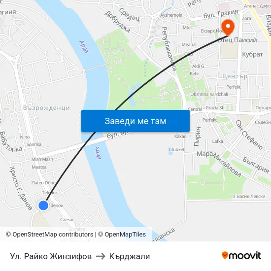 Ул. Райко Жинзифов to Кърджали map